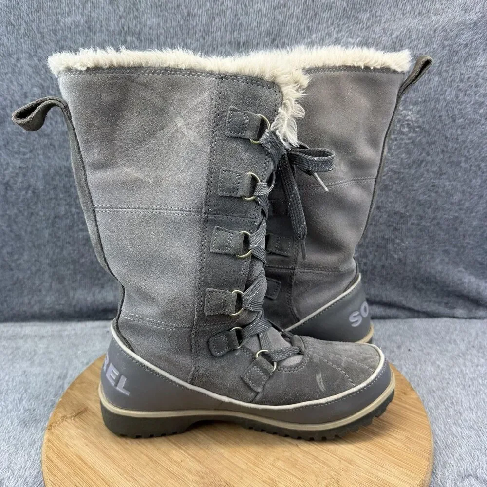 Sorel Tivoli High LI Boots Womens Size 6.5 Gray Suede Faux Fur Winter NL2093-052